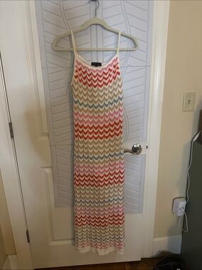 Rachel Zoe Cream, Pink & Red Chevron Knit Dress with liner